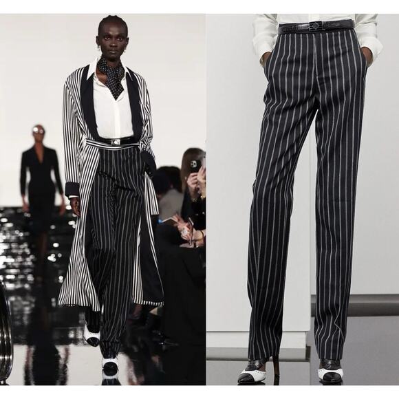 Ralph Lauren Collection Purple Label Pinstripe Wool Pants 8 Straight Leg Runway - Picture 1 of 16